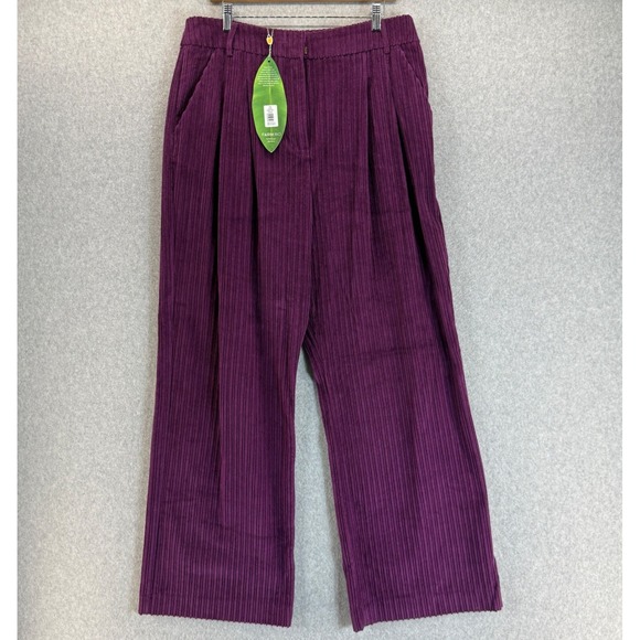 Farm Rio Corduroy‎ Wide Leg Pleated Pants Plum Purple Casual Trousers Large NWT